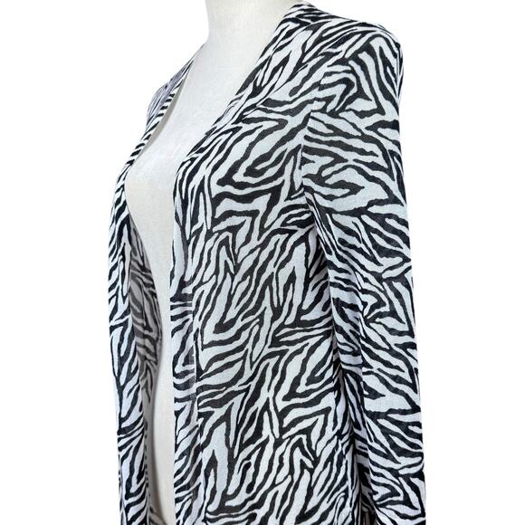 Chico’s 1 Rita Side Ruched Zebra Thin Knit Lightweight Open Layering Cardigan - Picture 8 of 16